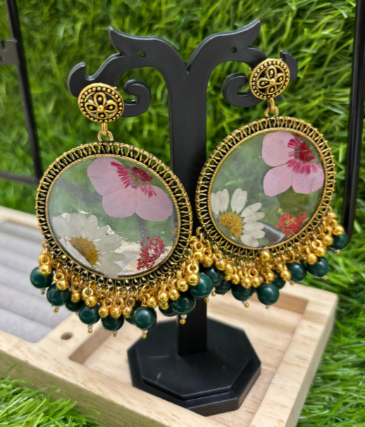 Resin Floral Theme Jhumka – Real Dried Flower Collection